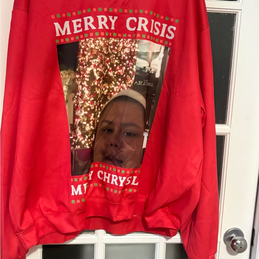 Red 'Merry Crisis' Shirt NWOT